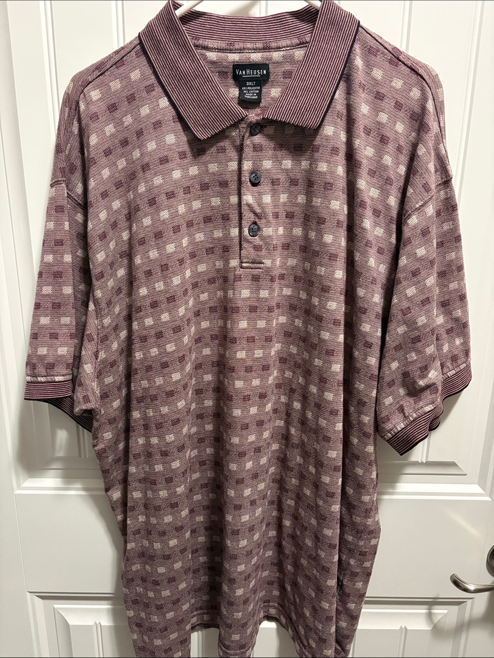 Van Heusen Men’s 3XLT Tall Geometric Polo Shirt Burgundy Tan